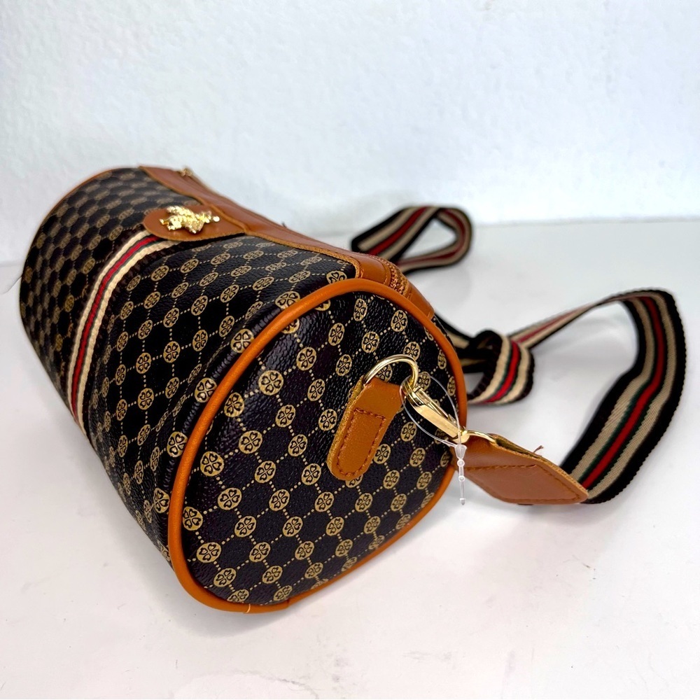 Bumble Bee Brown & Tan Vegan Leather Crossbody with Canvas Strap New - Picture 9 of 15